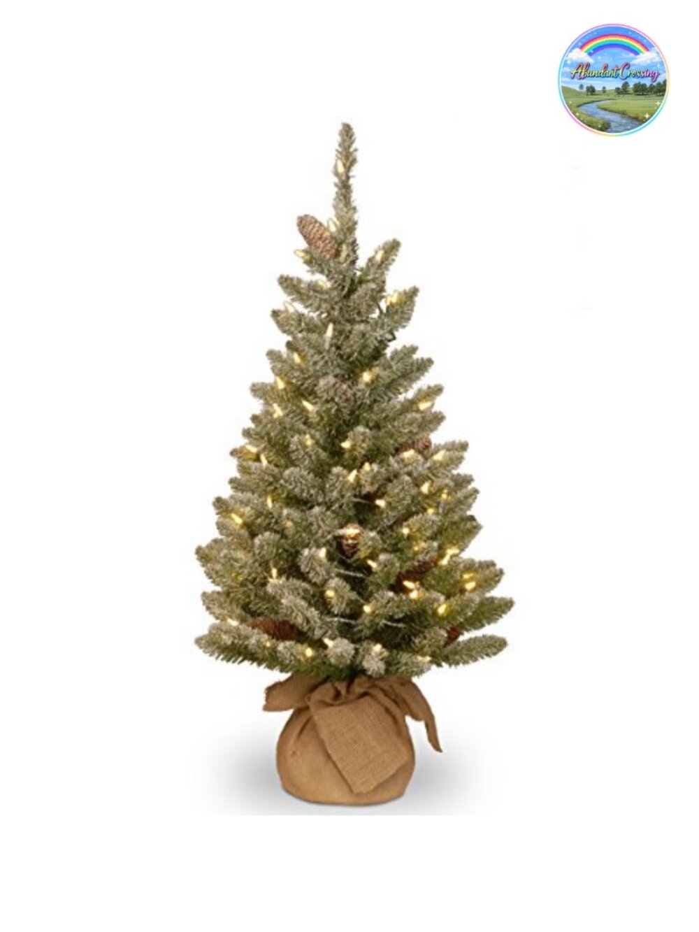 3ft Pre-Lit Flocked Artificial Christmas Tree LED Battery Timer Tabletop